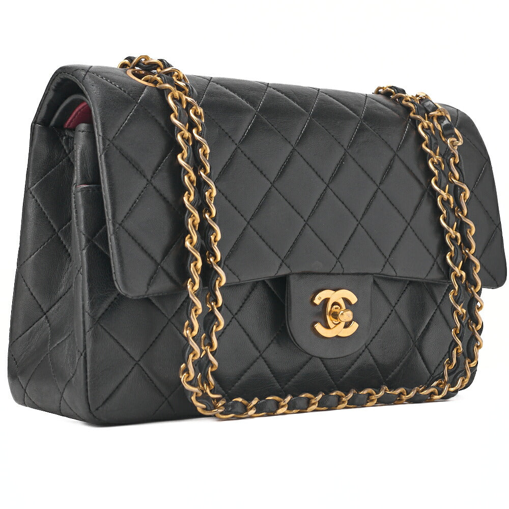 CHANEL Shoulder Bag Matlasse Double Flap 25cm Chain Shoulder Lambskin Black Gold-Tone Hardware, Pre-Owned