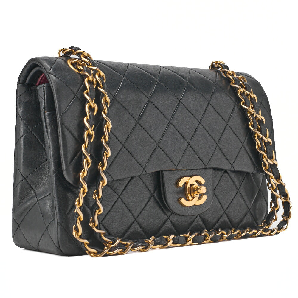 CHANEL Chain Shoulder Bag Matlasse Double Flap 23cm Lambskin Black Gold-Tone Hardware, Pre-Owned