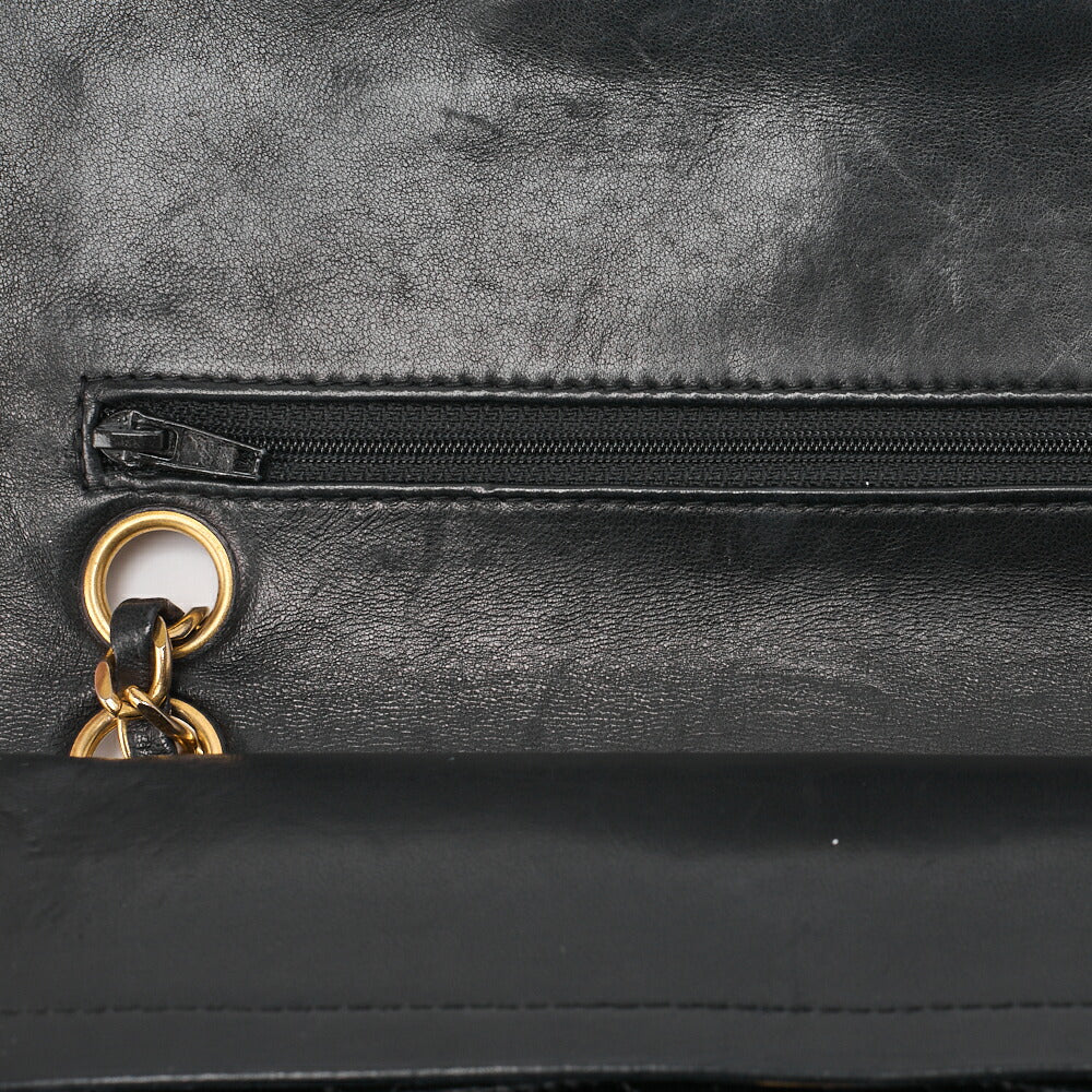 CHANEL Chain Shoulder Bag Matlasse Double Flap 23cm Lambskin Black Gold-Tone Hardware, Pre-Owned