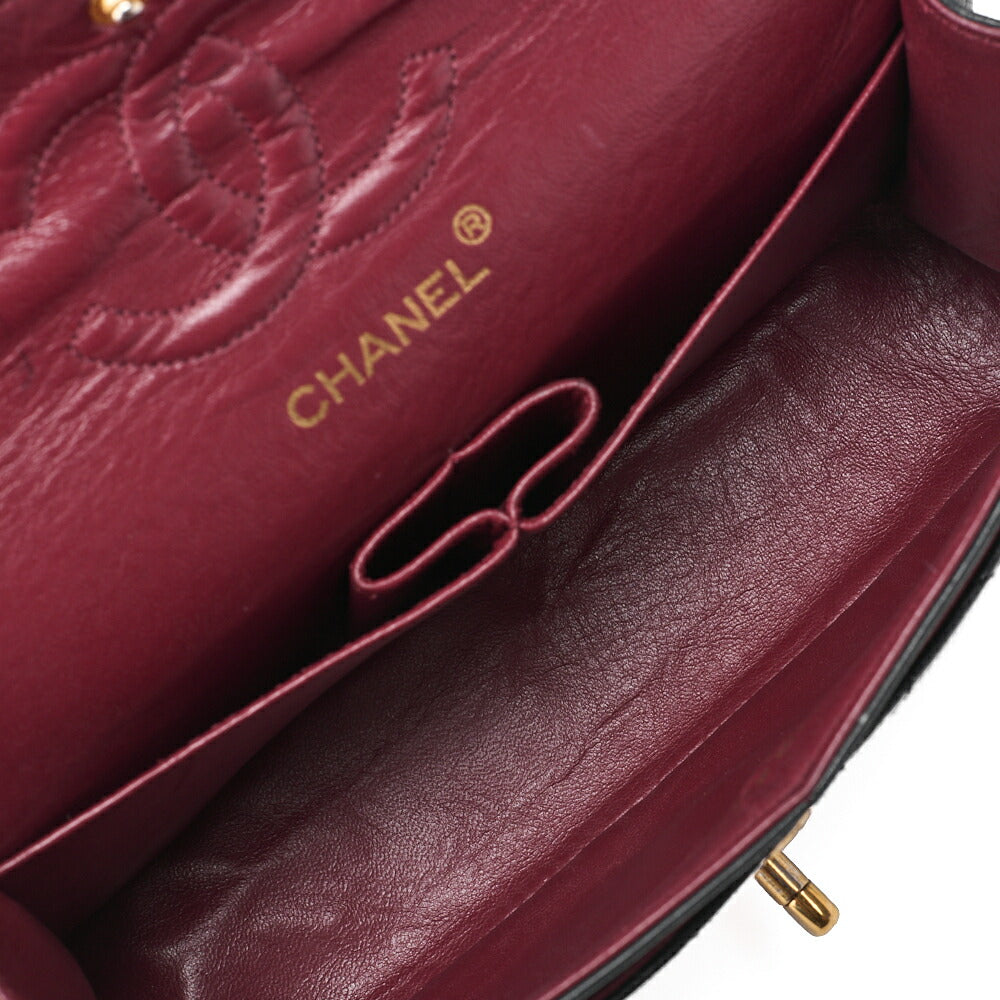 CHANEL Chain Shoulder Bag Matlasse Double Flap 23cm Lambskin Black Gold-Tone Hardware, Pre-Owned