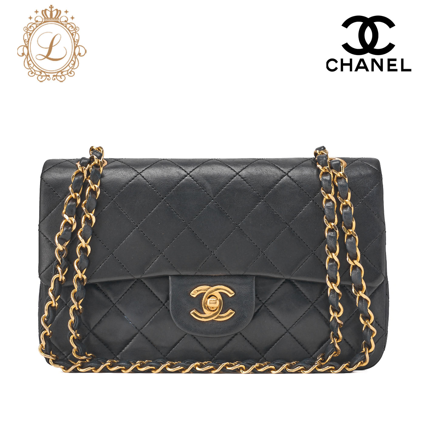 CHANEL Chain Shoulder Bag Matlasse Double Flap 23cm Lambskin Black Gold-Tone Hardware, Pre-Owned