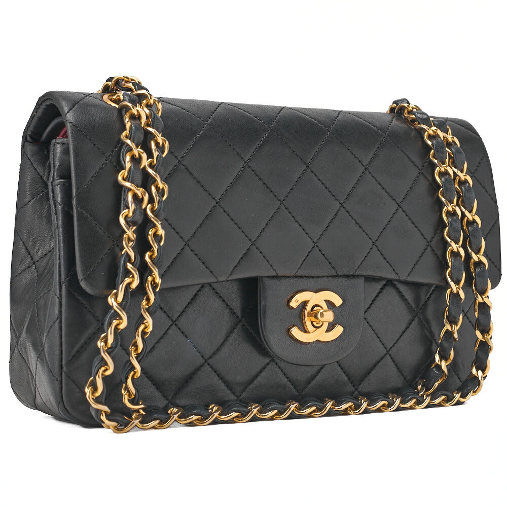 CHANEL Chain Shoulder Bag Matlasse Double Flap 23cm Lambskin Black Gold-Tone Hardware, Pre-Owned