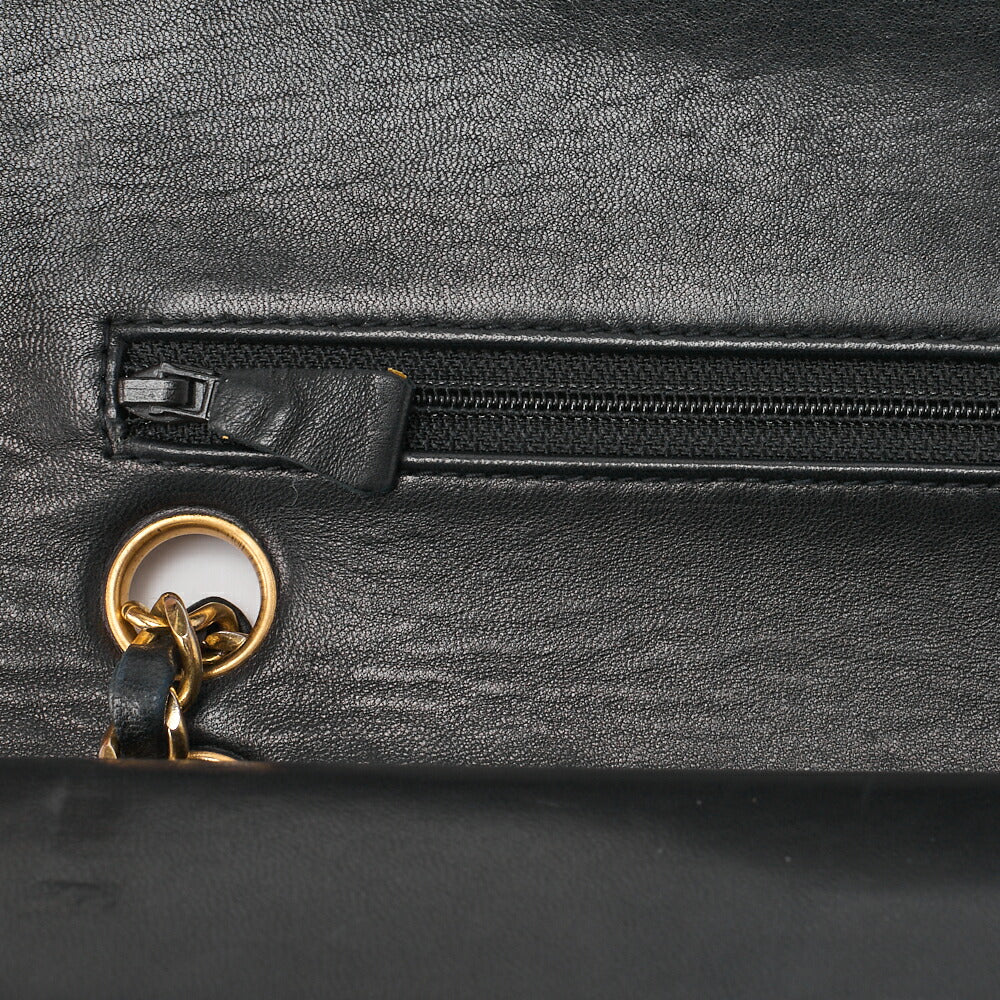 CHANEL Chain Shoulder Bag Matlasse Double Flap 23cm Lambskin Black Gold-Tone Hardware, Pre-Owned