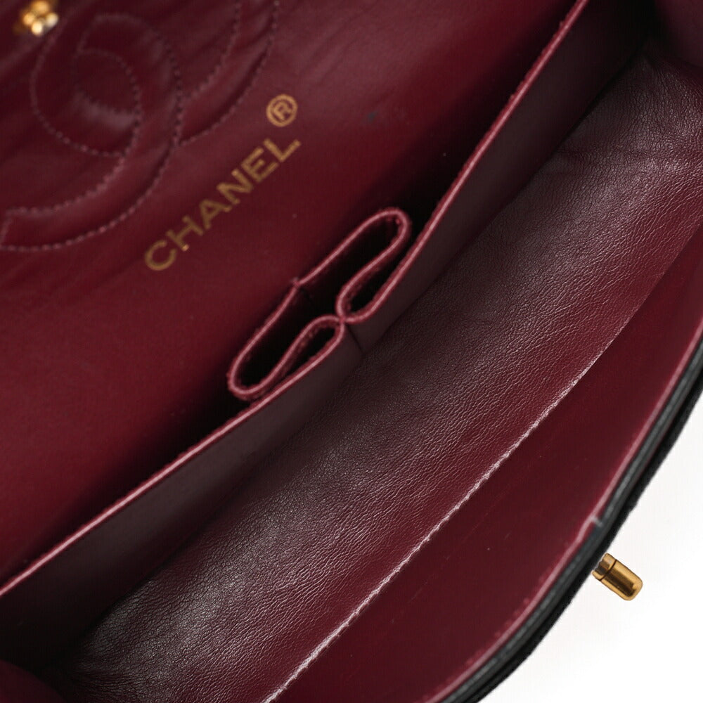 CHANEL Chain Shoulder Bag Matlasse Double Flap 23cm Lambskin Black Gold-Tone Hardware, Pre-Owned