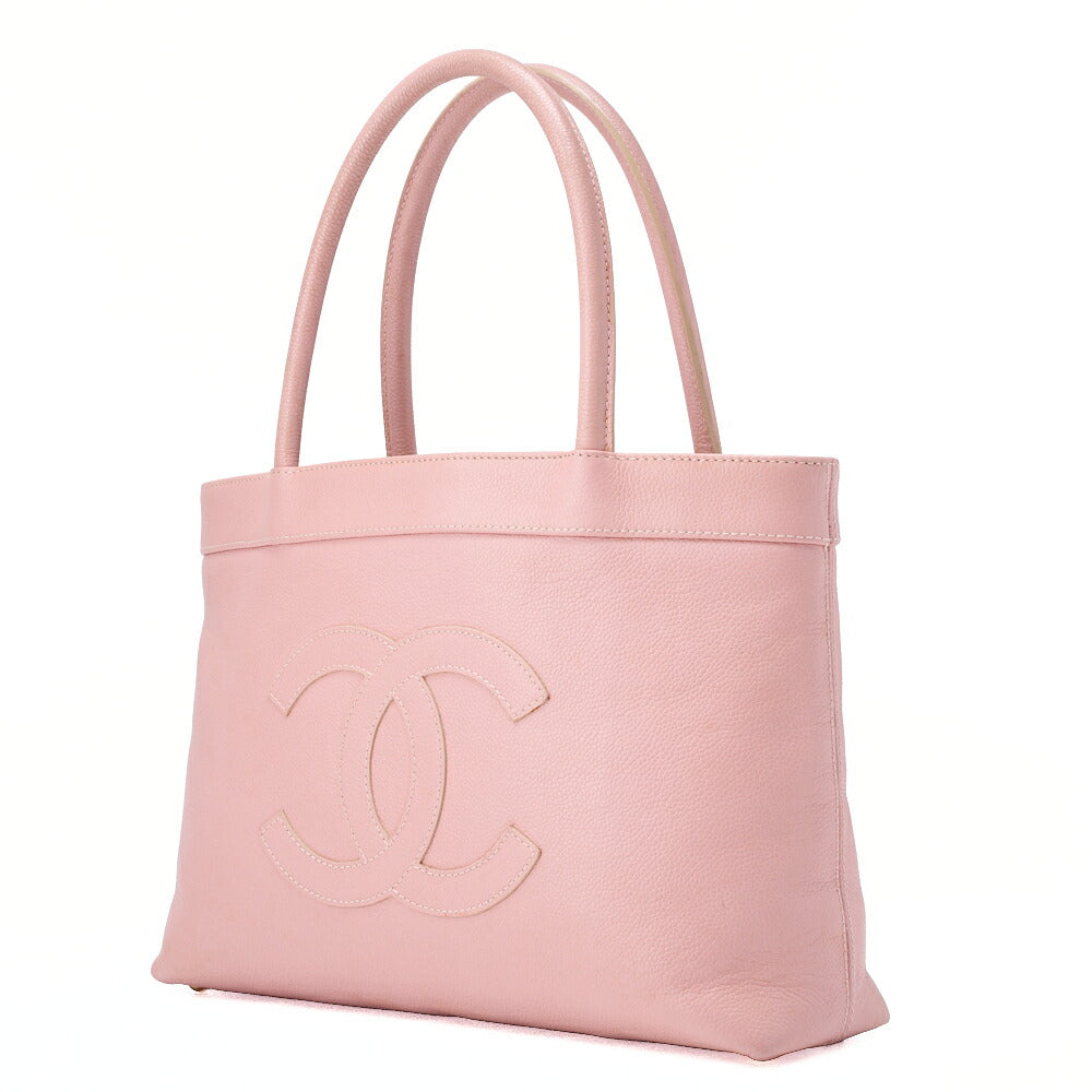 CHANEL Tote Bag Coco Mark Caviar Skin Pink Gold-Tone Hardware, Pre-Owned