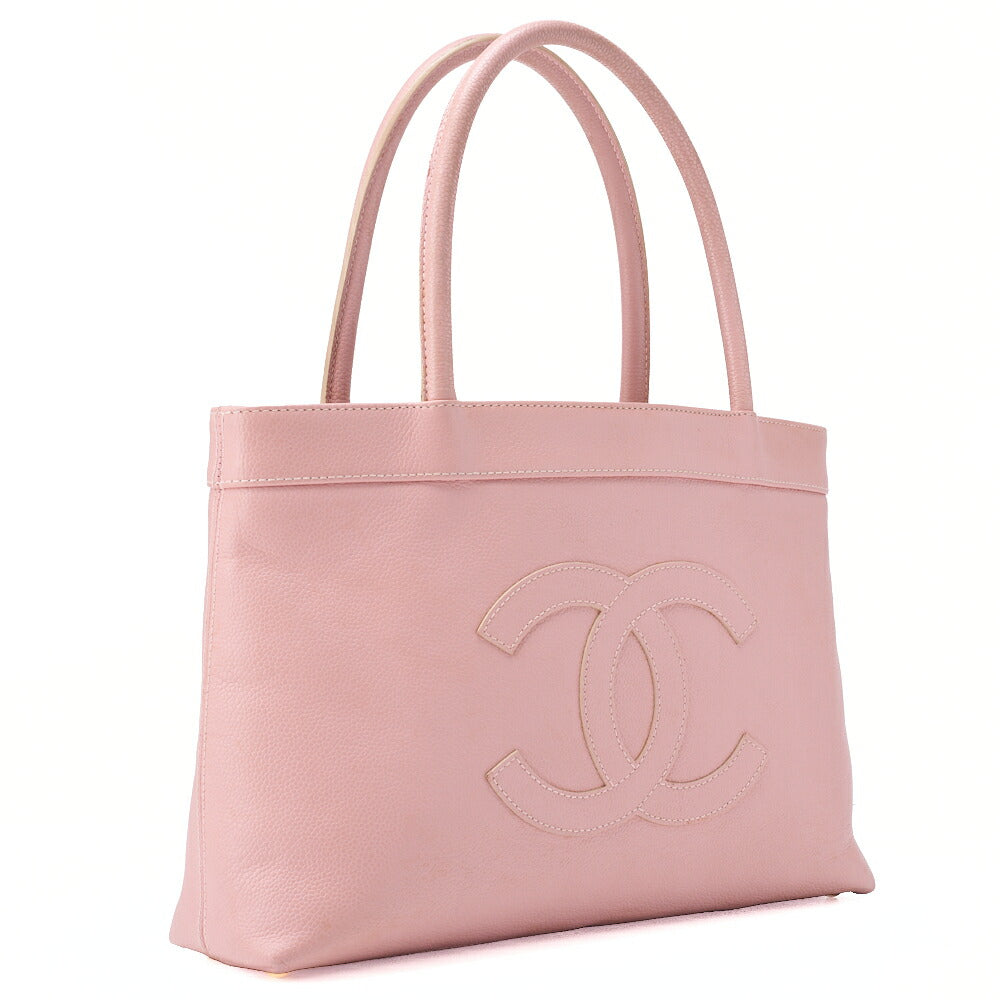 CHANEL Tote Bag Coco Mark Caviar Skin Pink Gold-Tone Hardware, Pre-Owned
