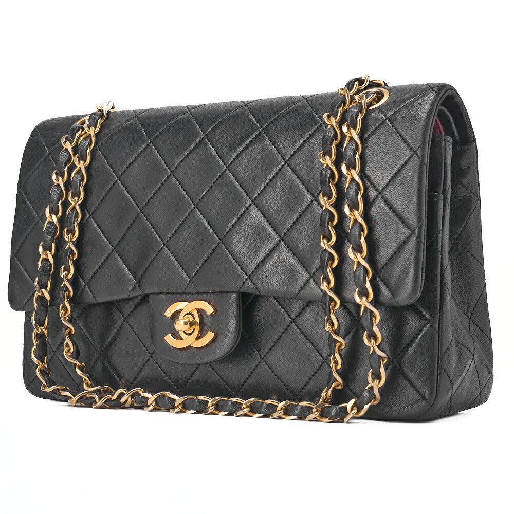 CHANEL Shoulder Bag Matlasse Double Flap 25cm Chain Shoulder Lambskin Black Gold Gold-Tone Hardware, Pre-Owned