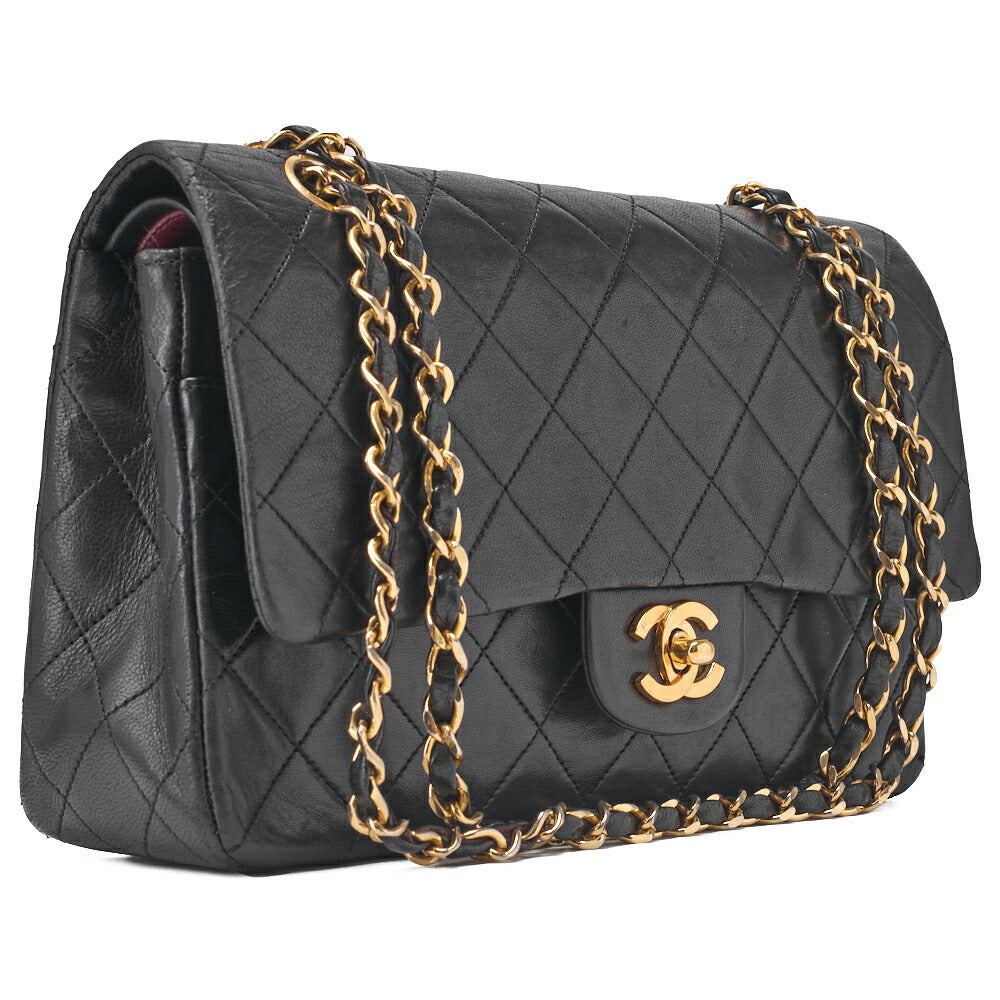 CHANEL Shoulder Bag Matlasse Double Flap 25cm Chain Shoulder Lambskin Black Gold Gold-Tone Hardware, Pre-Owned