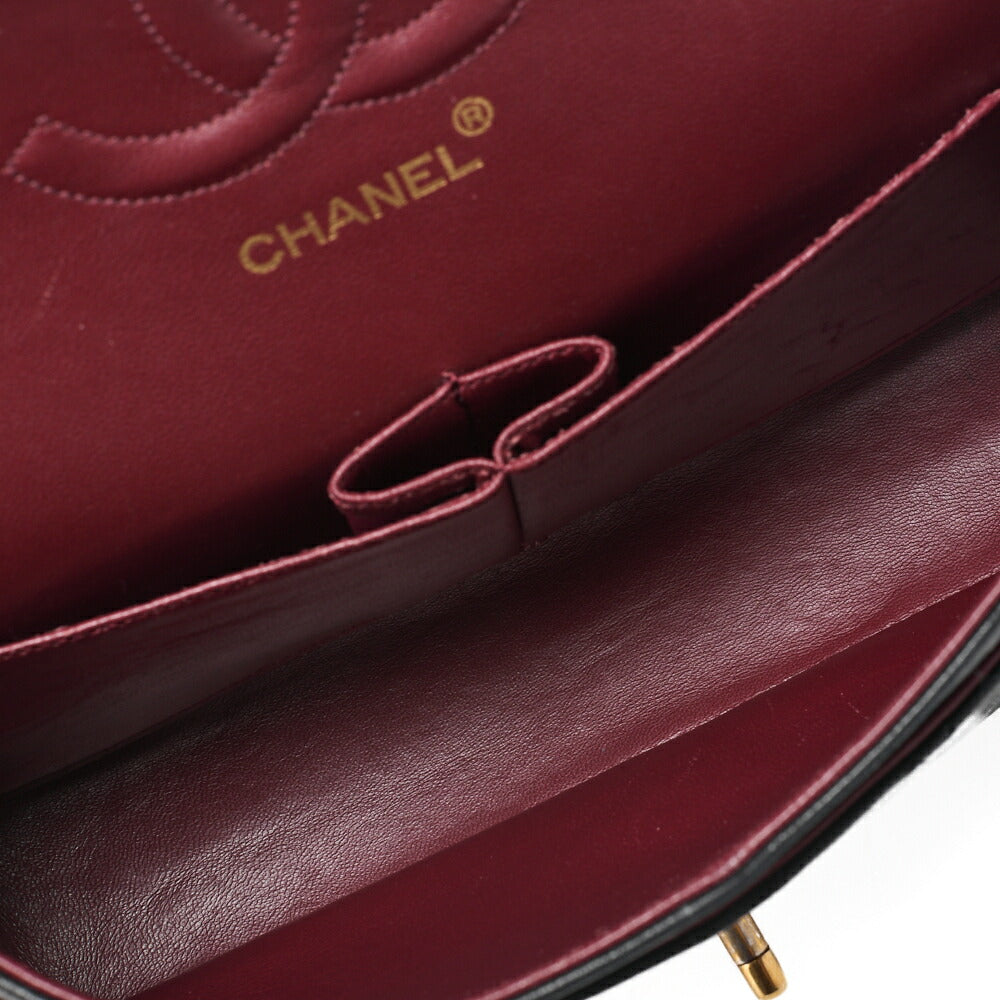 CHANEL Shoulder Bag Matlasse Double Flap 25cm Chain Shoulder Lambskin Black Gold Gold-Tone Hardware, Pre-Owned