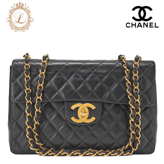 CHANEL Chain Shoulder Bag Big Ma Trusse 34cm Lambskin Black Gold-Tone Hardware, Pre-Owned