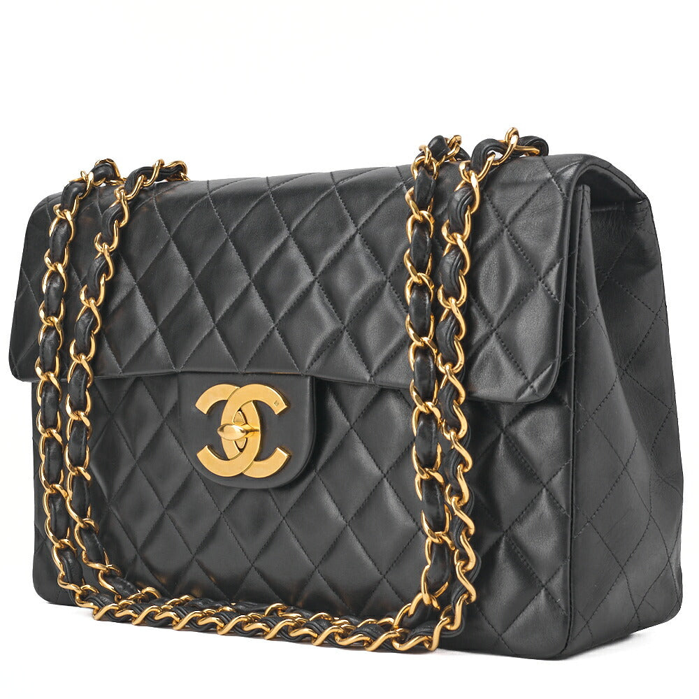 CHANEL Chain Shoulder Bag Big Ma Trusse 34cm Lambskin Black Gold-Tone Hardware, Pre-Owned