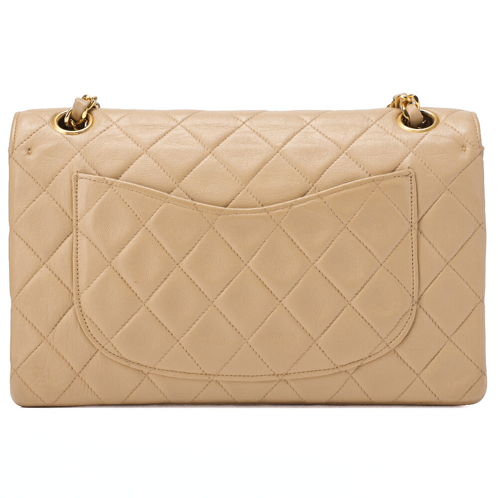CHANEL Chain Shoulder Bag Matlasse Double Flap 23cm Lambskin Beige Gold-Tone Hardware, Pre-Owned