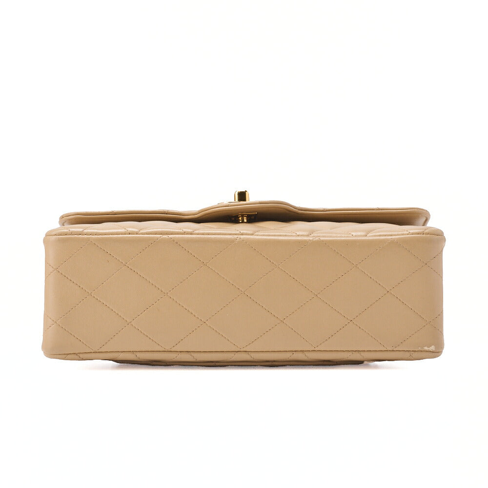 CHANEL Chain Shoulder Bag Matlasse Double Flap 23cm Lambskin Beige Gold-Tone Hardware, Pre-Owned