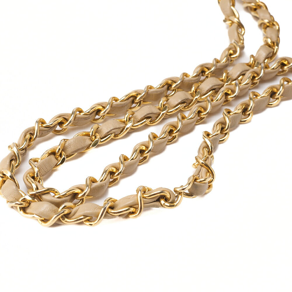 CHANEL Chain Shoulder Bag Matlasse Double Flap 23cm Lambskin Beige Gold-Tone Hardware, Pre-Owned