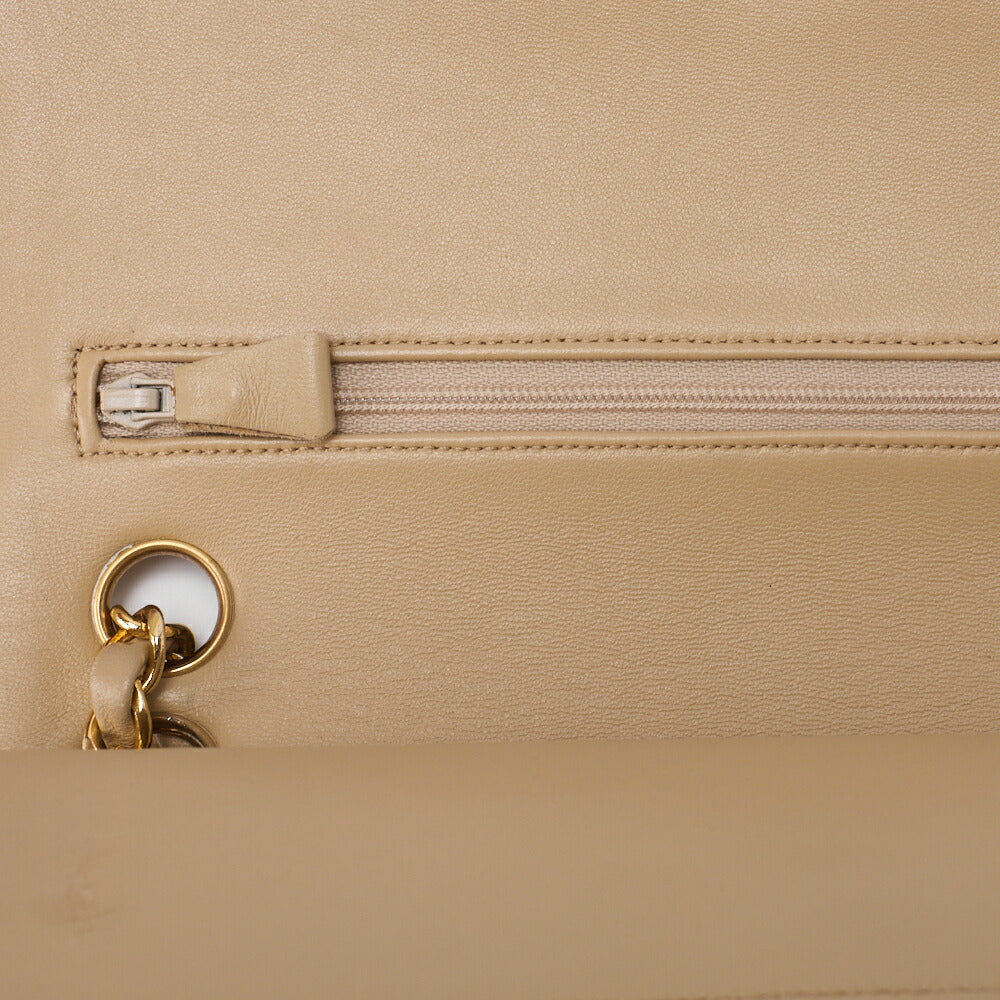 CHANEL Chain Shoulder Bag Matlasse Double Flap 23cm Lambskin Beige Gold-Tone Hardware, Pre-Owned