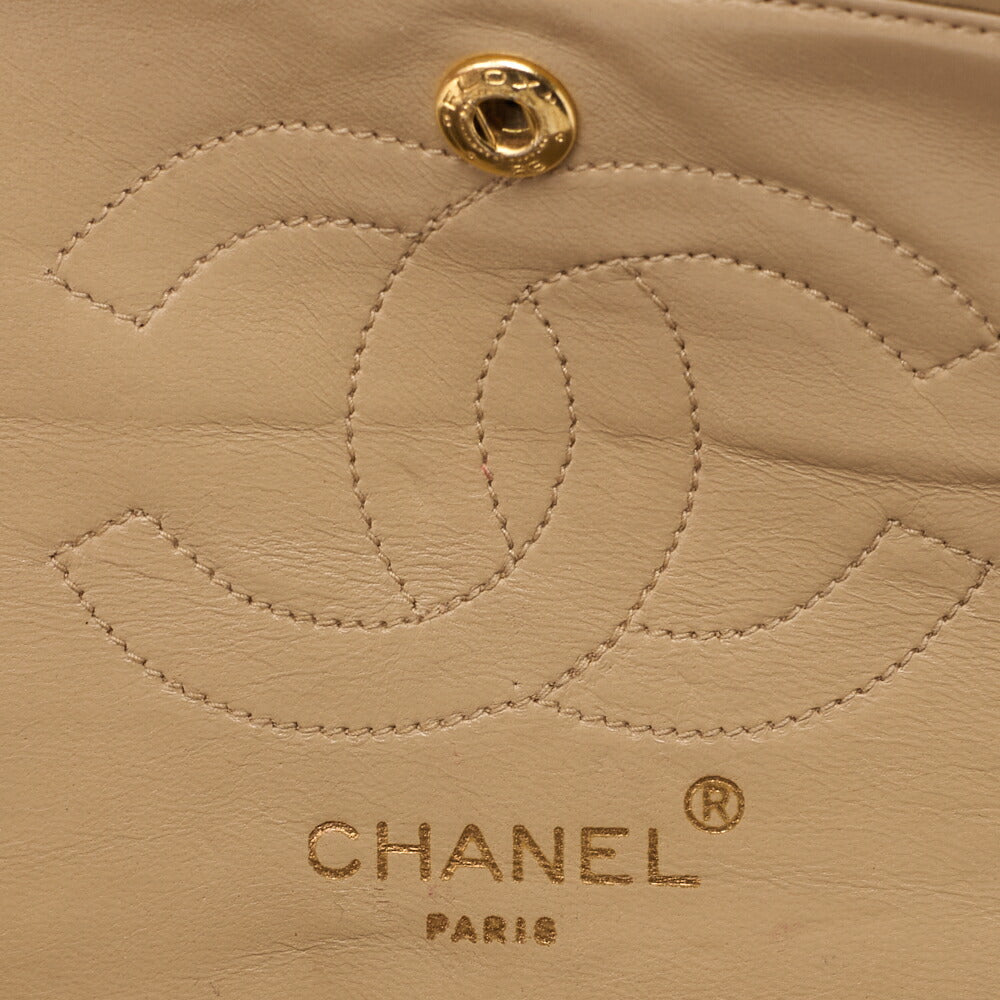 CHANEL Chain Shoulder Bag Matlasse Double Flap 23cm Lambskin Beige Gold-Tone Hardware, Pre-Owned