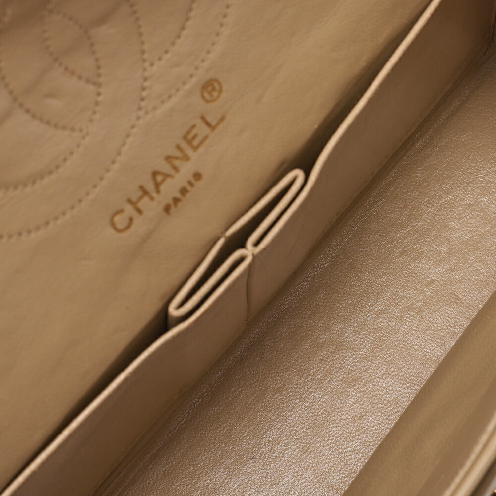 CHANEL Chain Shoulder Bag Matlasse Double Flap 23cm Lambskin Beige Gold-Tone Hardware, Pre-Owned