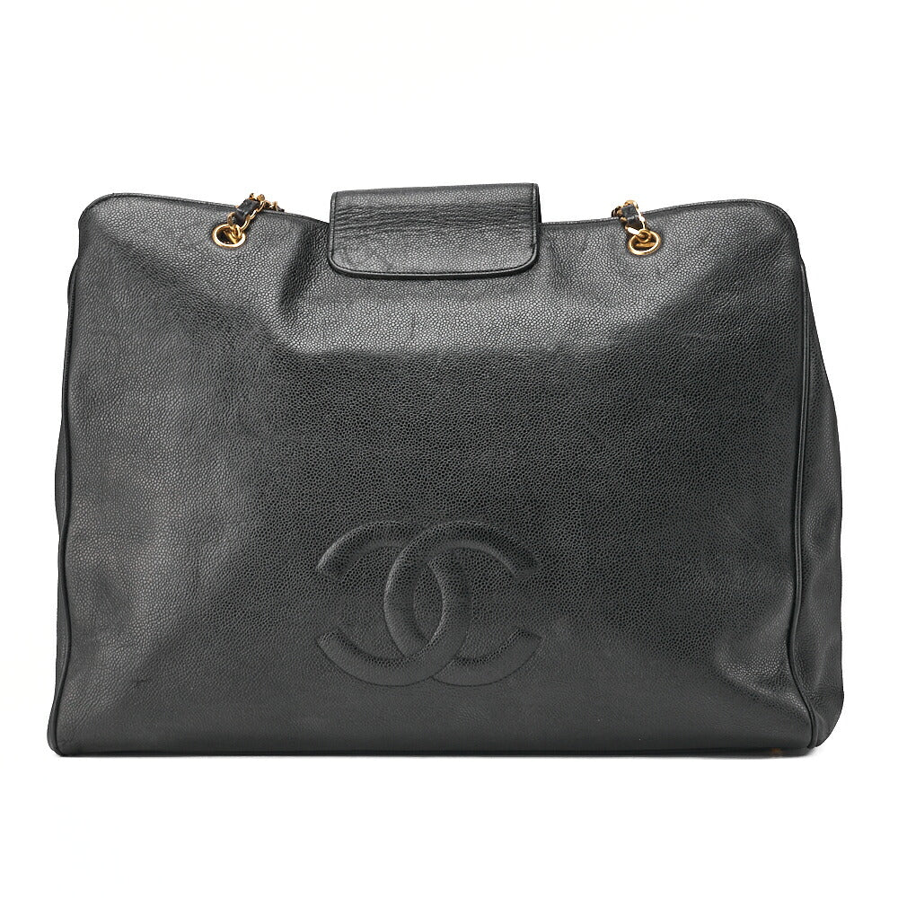 CHANEL Shoulder Bag Supermodel Coco Mark Deca Coco Double Chain Shoulder Caviar Skin Black Gold-Tone Hardware, Pre-Owned