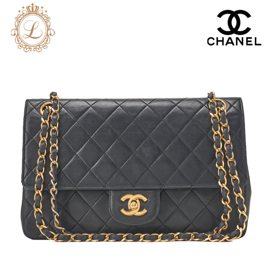 CHANEL Chain Shoulder Matlasse Turn Lock Straight Flap Chain Shoulder Lambskin Black Gold-Tone Hardware, Pre-Owned
