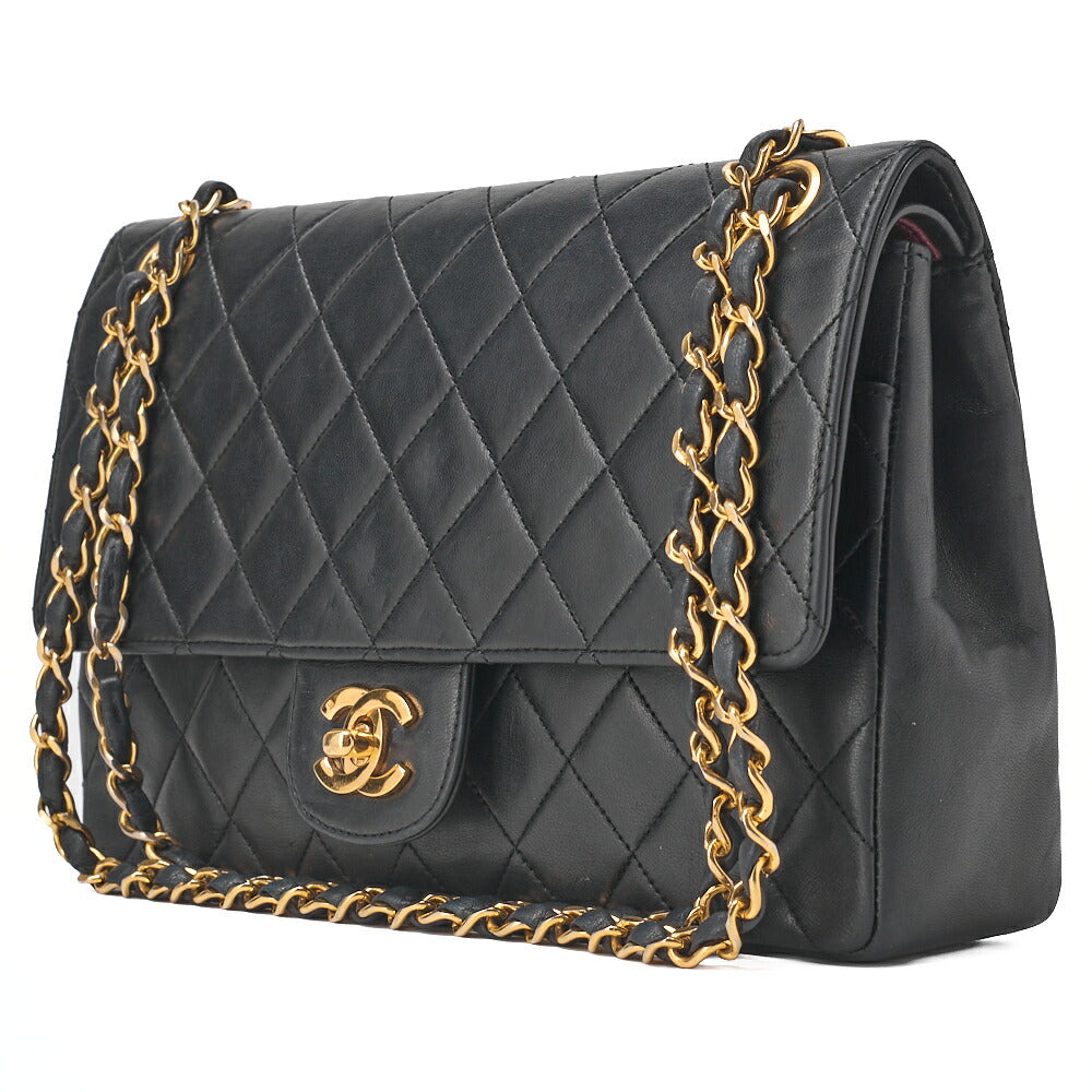 CHANEL Chain Shoulder Matlasse Turn Lock Straight Flap Chain Shoulder Lambskin Black Gold-Tone Hardware, Pre-Owned