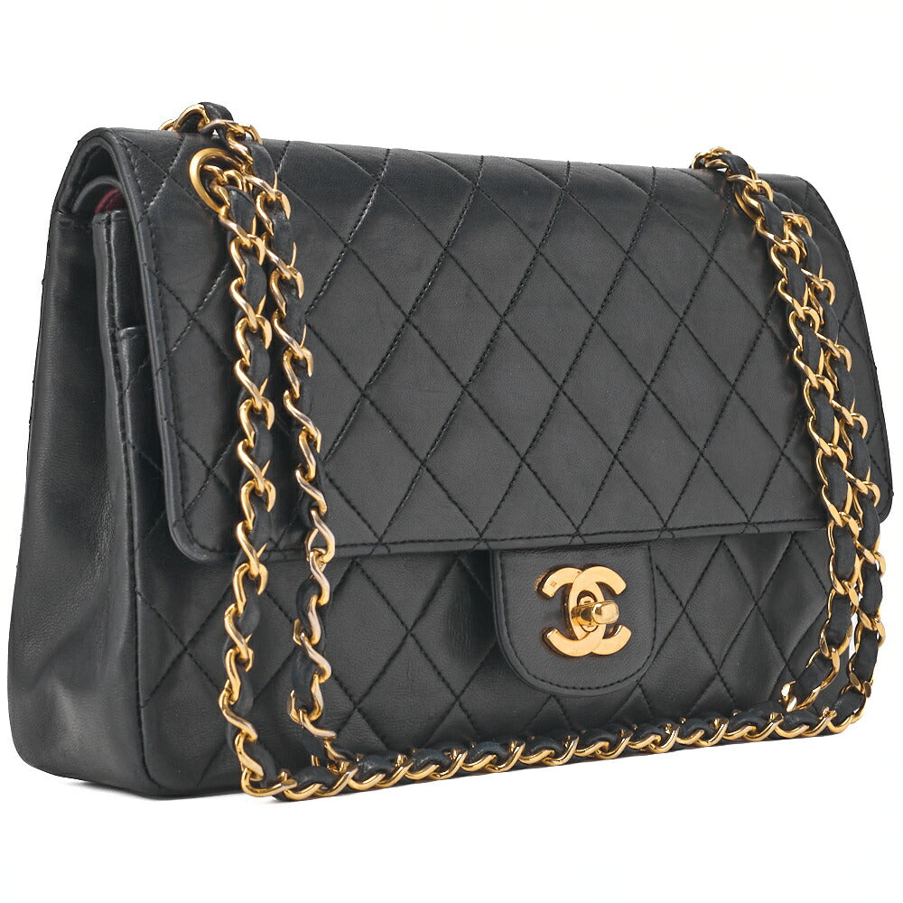 CHANEL Chain Shoulder Matlasse Turn Lock Straight Flap Chain Shoulder Lambskin Black Gold-Tone Hardware, Pre-Owned