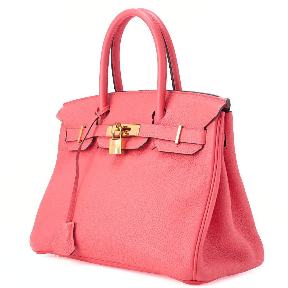 HERMES Birkin 30 Handbag Tryon Clemence Rose Jaipur Gold-Tone Hardware, Pre-Owned