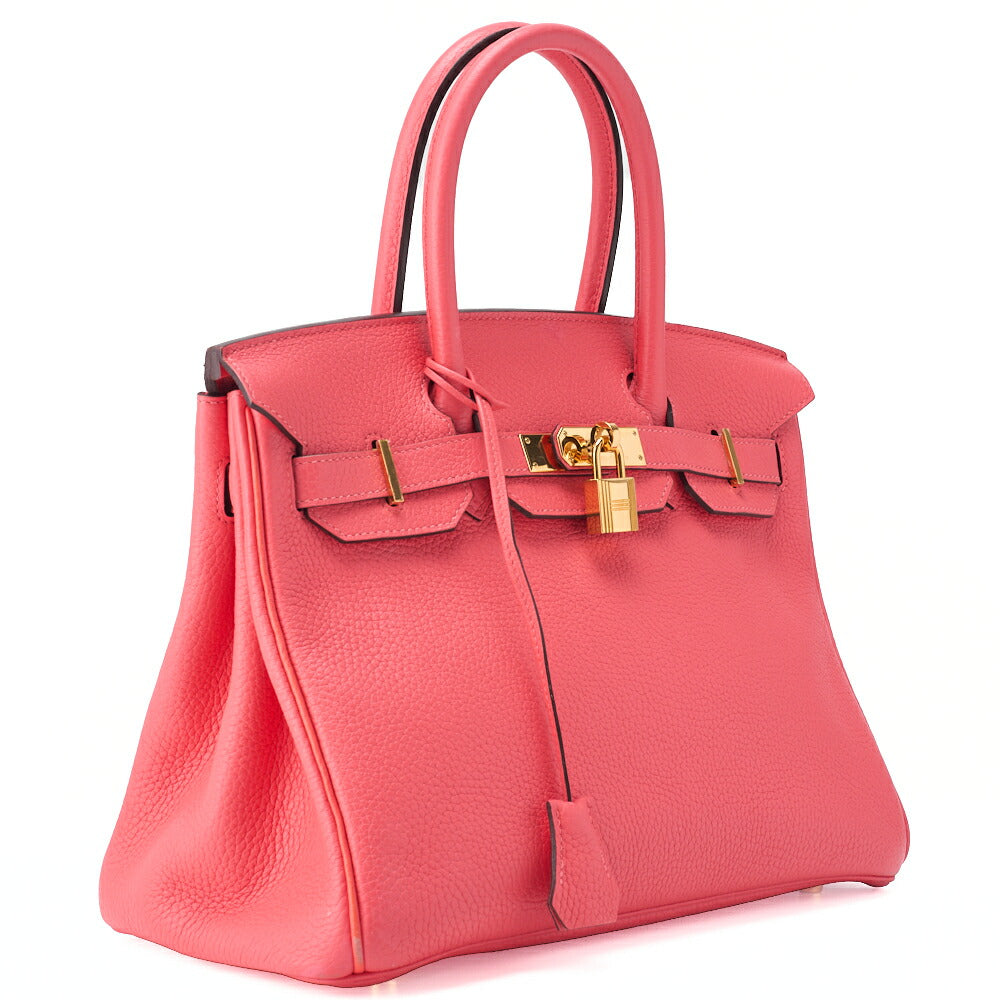 HERMES Birkin 30 Handbag Tryon Clemence Rose Jaipur Gold-Tone Hardware, Pre-Owned