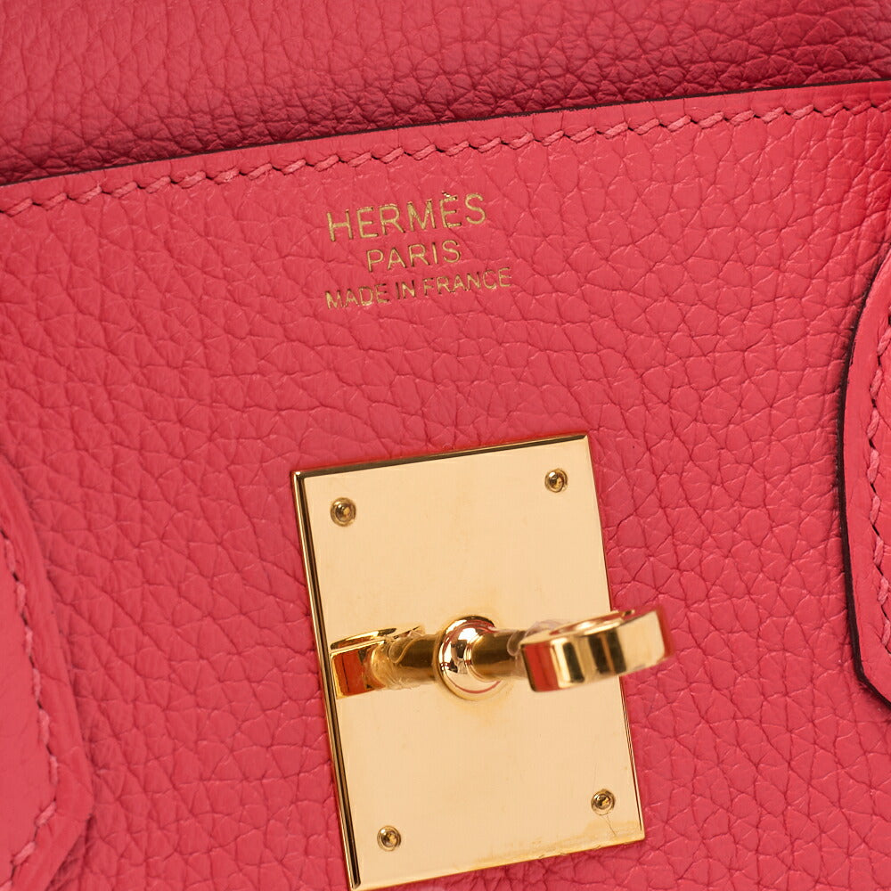 HERMES Birkin 30 Handbag Tryon Clemence Rose Jaipur Gold-Tone Hardware, Pre-Owned