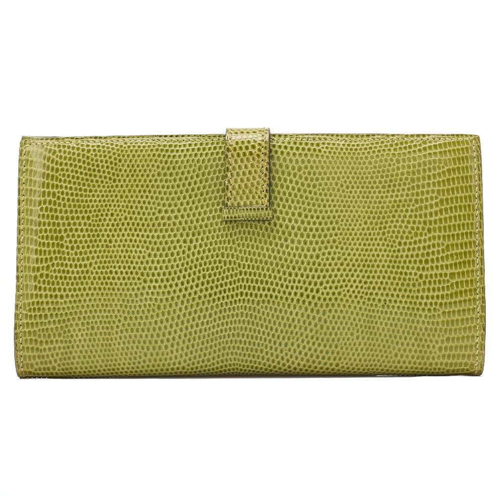 HERMES Béance Souffle 2 Fold Long Wallet Lizard Anisegrin Anis green Gold-Tone Hardware, Pre-Owned