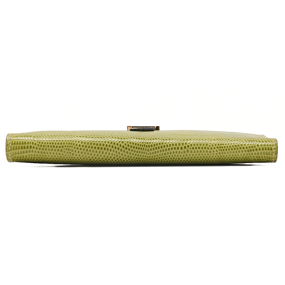 HERMES Béance Souffle 2 Fold Long Wallet Lizard Anisegrin Anis green Gold-Tone Hardware, Pre-Owned