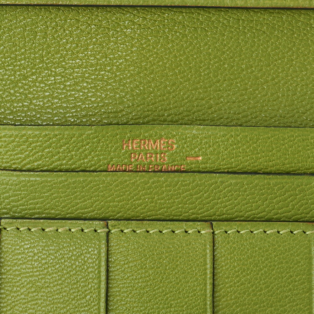 HERMES Béance Souffle 2 Fold Long Wallet Lizard Anisegrin Anis green Gold-Tone Hardware, Pre-Owned