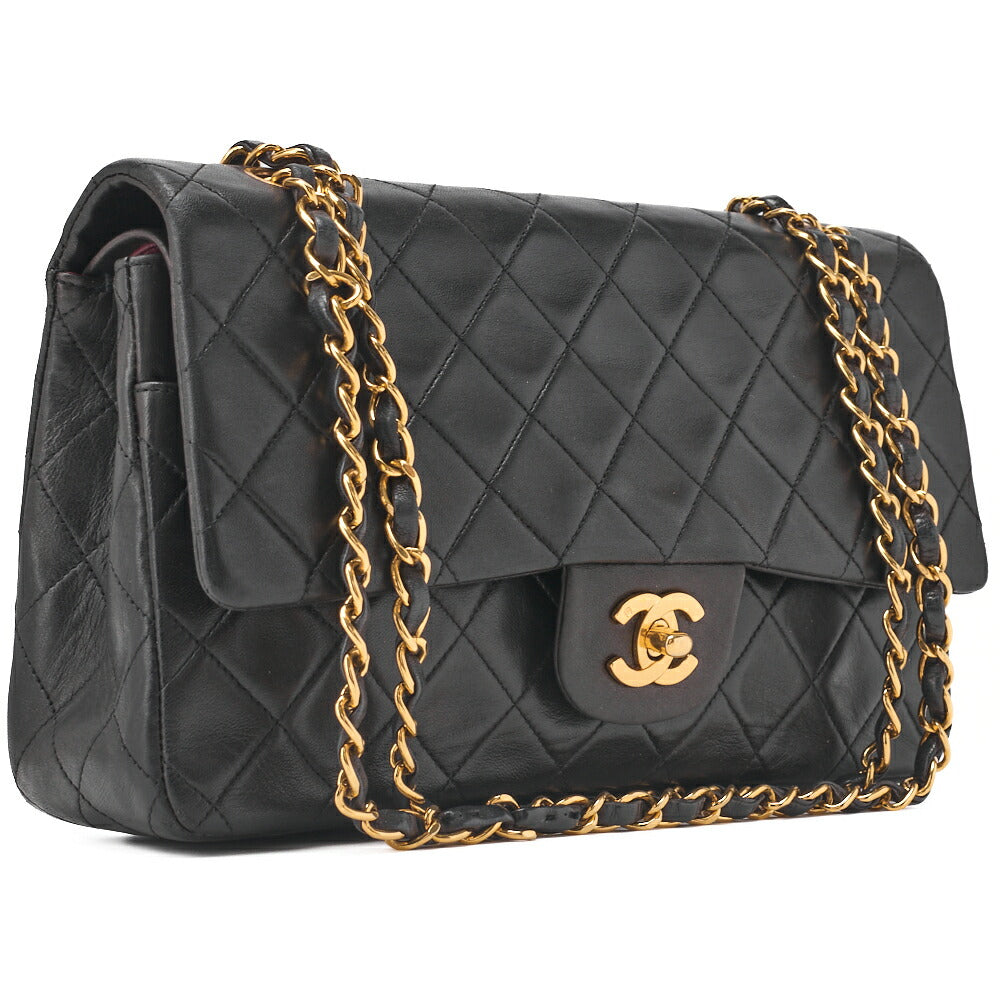 CHANEL Shoulder Bag Matlasse Double Flap 25cm Chain Shoulder Lambskin Black Gold-Tone Hardware, Pre-Owned