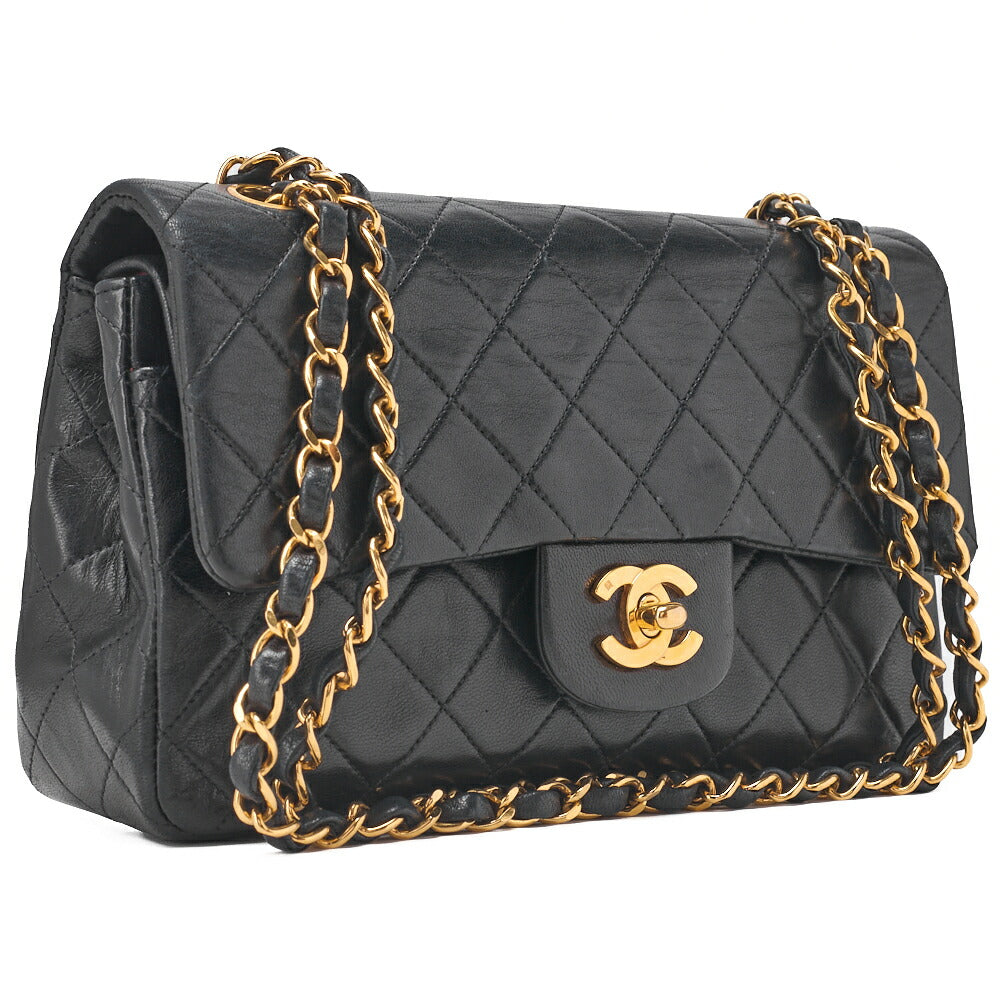 CHANEL Chain Shoulder Bag Matlasse Double Flap 23cm Lambskin Black Gold-Tone Hardware, Pre-Owned