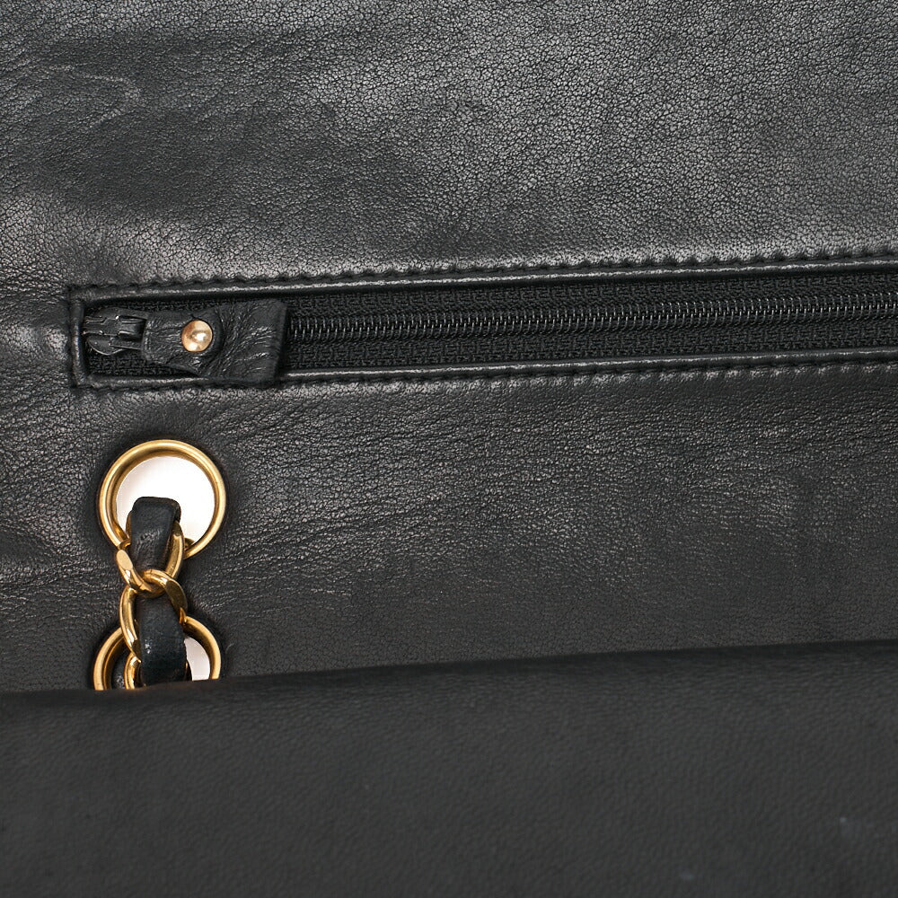 CHANEL Chain Shoulder Bag Matlasse Double Flap 23cm Lambskin Black Gold-Tone Hardware, Pre-Owned