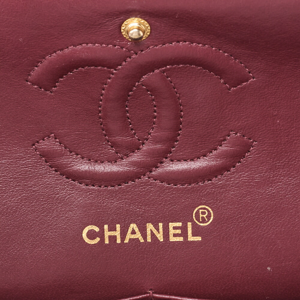 CHANEL Chain Shoulder Bag Matlasse Double Flap 23cm Lambskin Black Gold-Tone Hardware, Pre-Owned