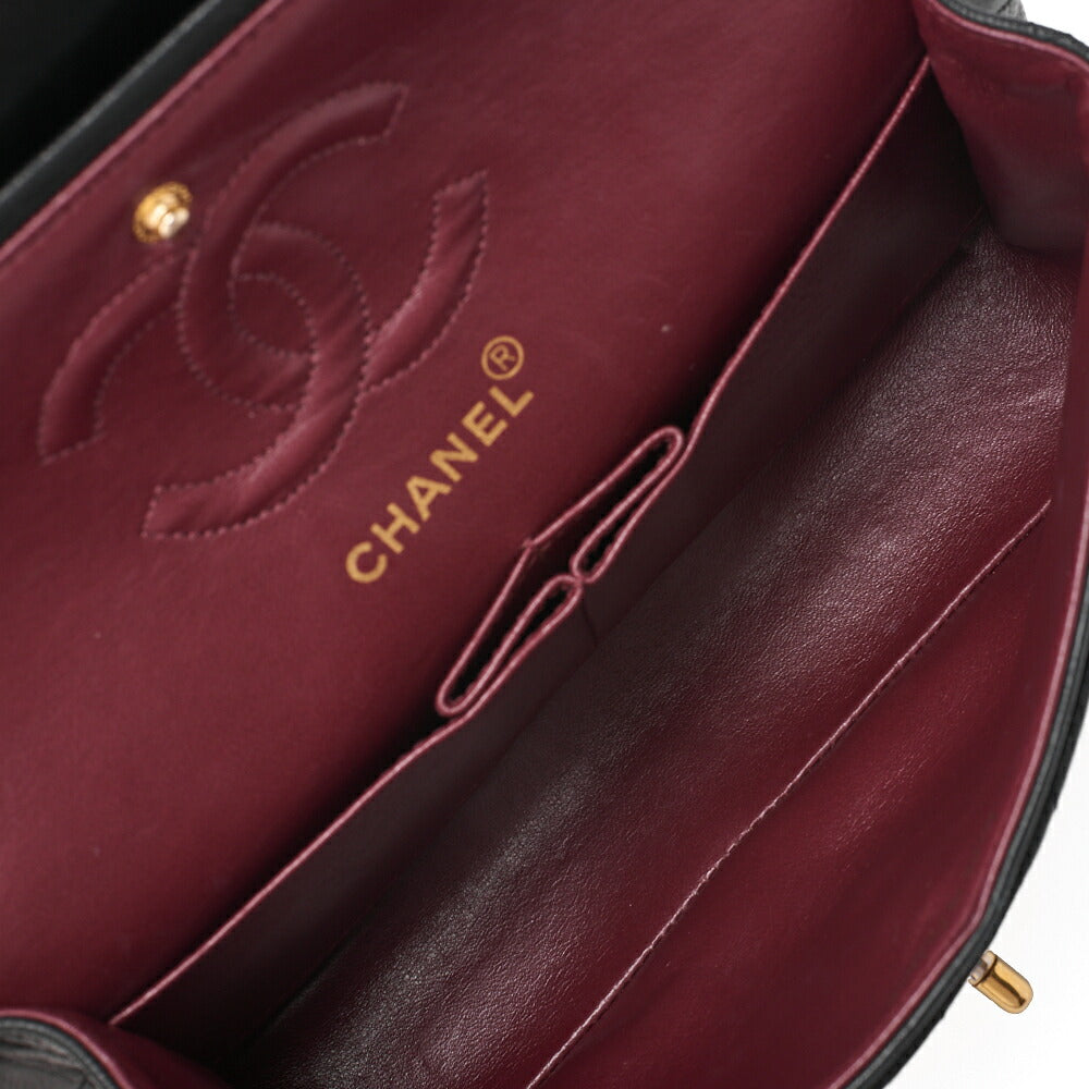 CHANEL Chain Shoulder Bag Matlasse Double Flap 23cm Lambskin Black Gold-Tone Hardware, Pre-Owned