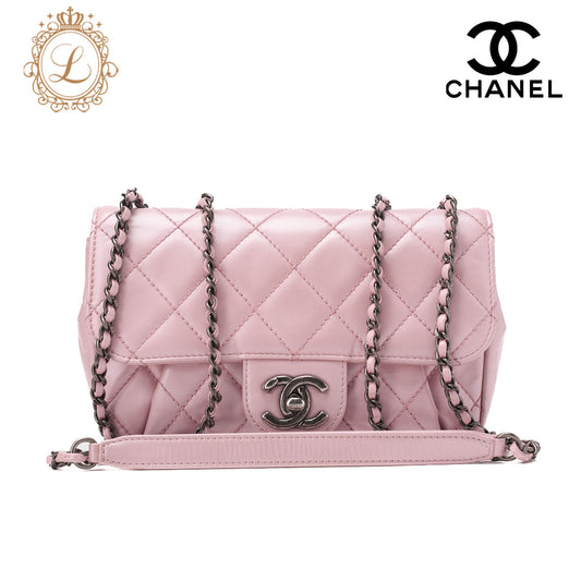 CHANEL Chain Shoulder Bag Matlasse Vintage Calf Mini Pink Silver-Tone Hardware, Pre-Owned