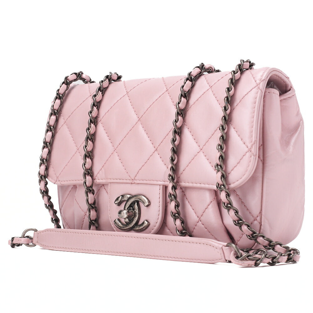 CHANEL Chain Shoulder Bag Matlasse Vintage Calf Mini Pink Silver-Tone Hardware, Pre-Owned