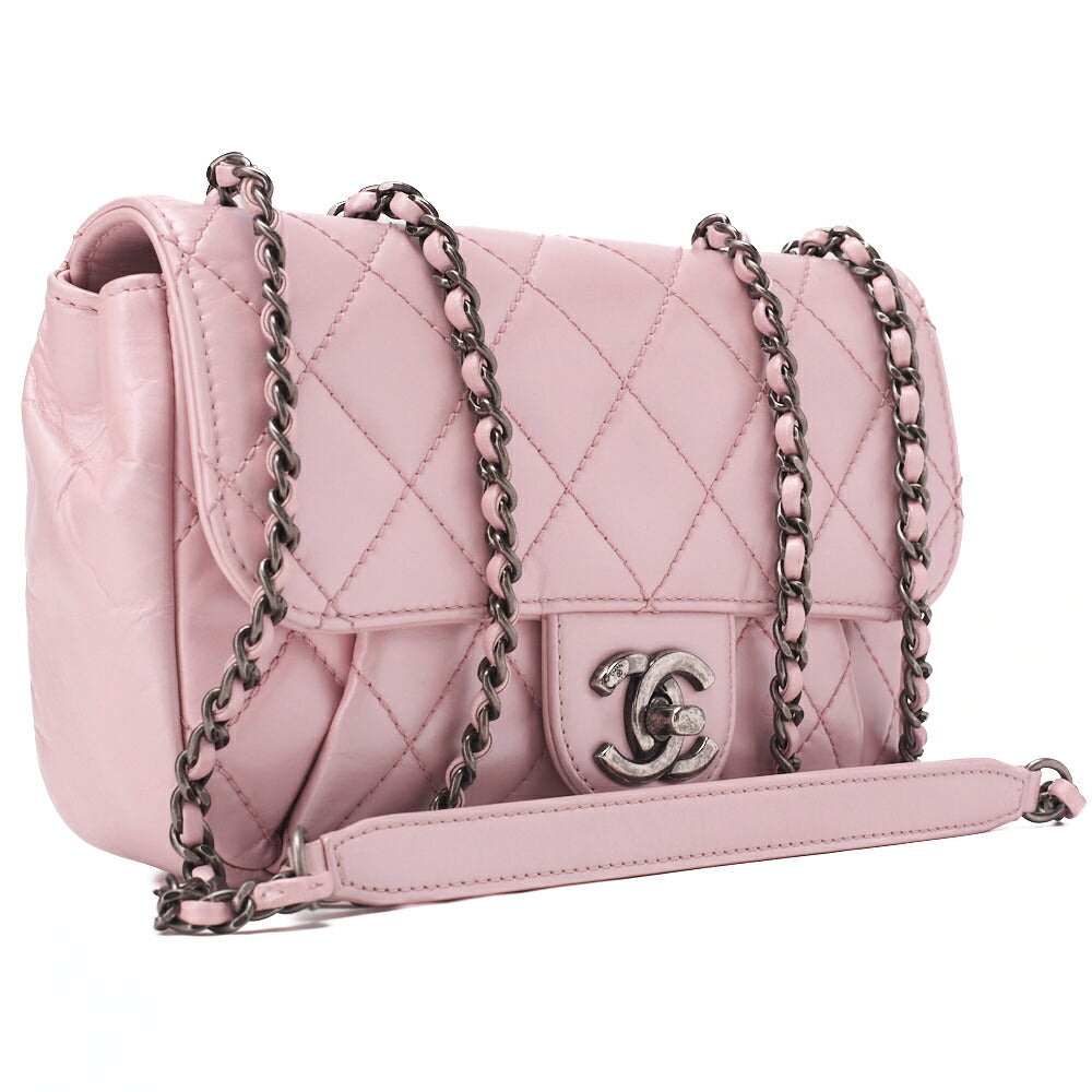 CHANEL Chain Shoulder Bag Matlasse Vintage Calf Mini Pink Silver-Tone Hardware, Pre-Owned