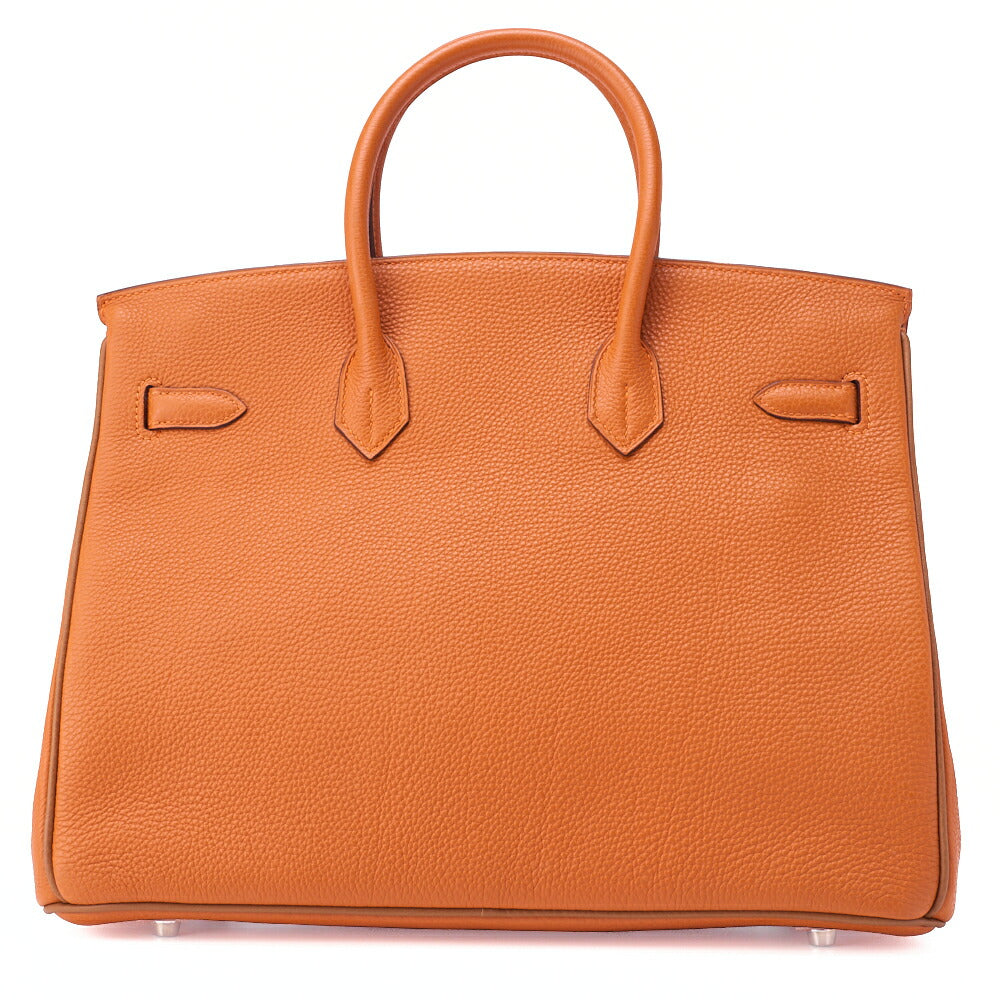 HERMES Birkin 35 Handbag Togo Orange Silver-Tone Hardware, Pre-Owned