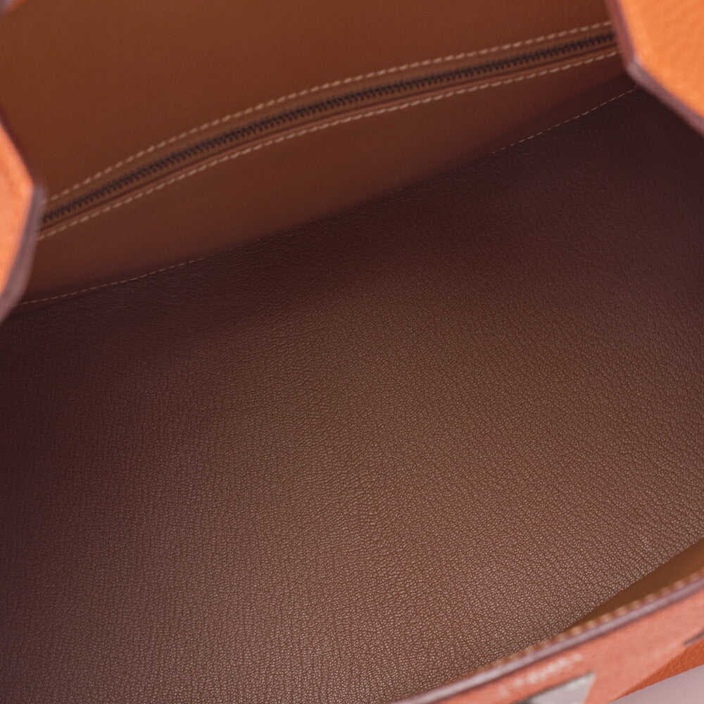 HERMES Birkin 35 Handbag Togo Orange Silver-Tone Hardware, Pre-Owned