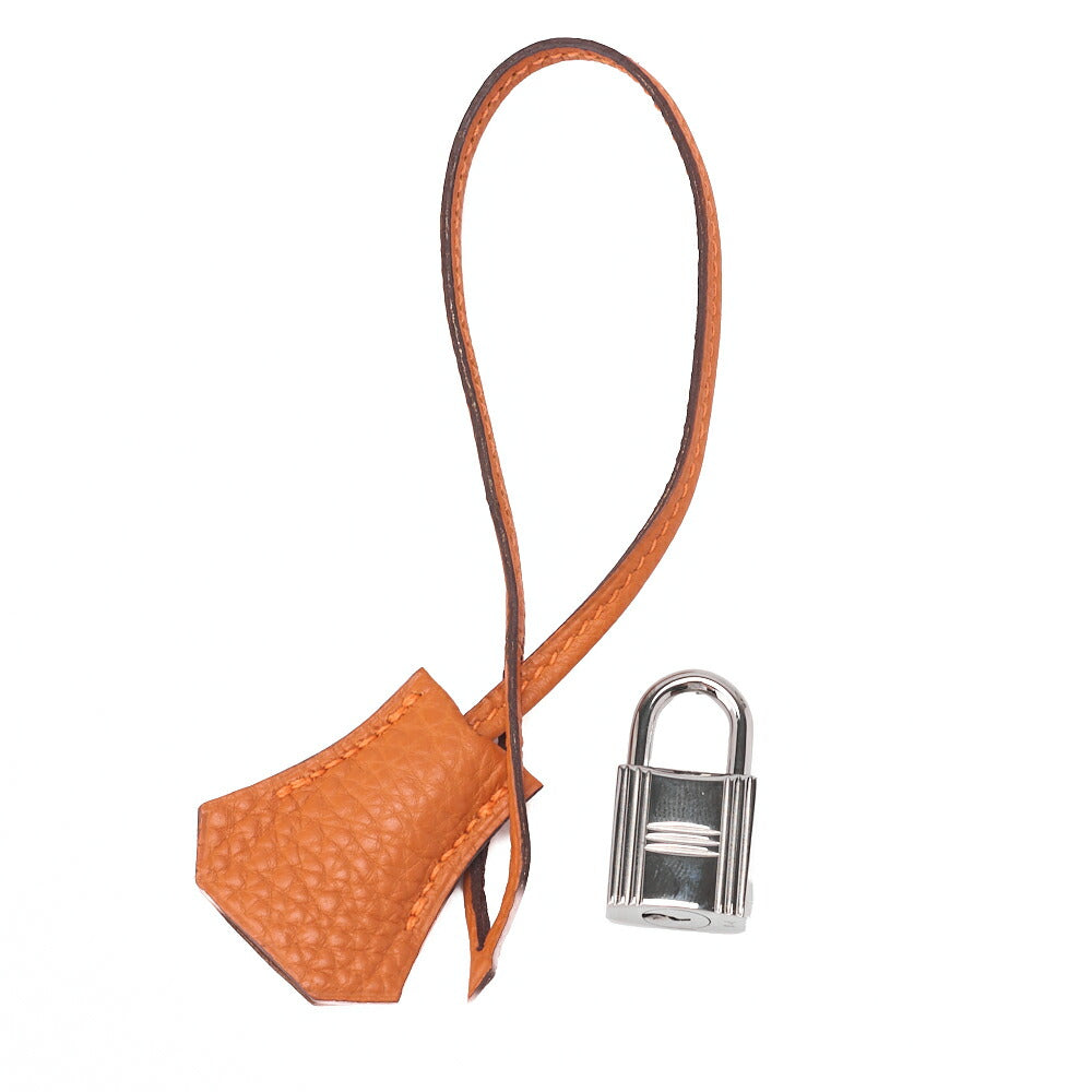 HERMES Birkin 35 Handbag Togo Orange Silver-Tone Hardware, Pre-Owned