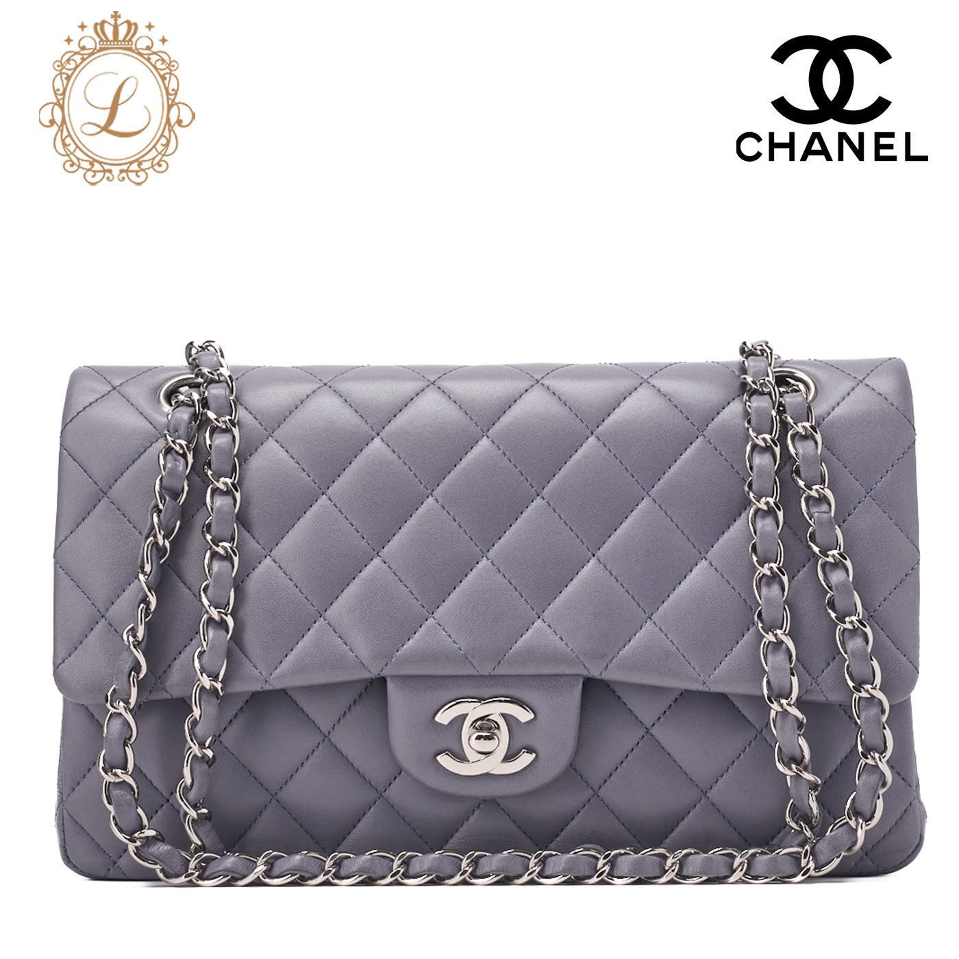 CHANEL Shoulder Bag Matlasse Double Flap 25cm Chain Shoulder Lambskin Purple Silver-Tone Hardware, Pre-Owned