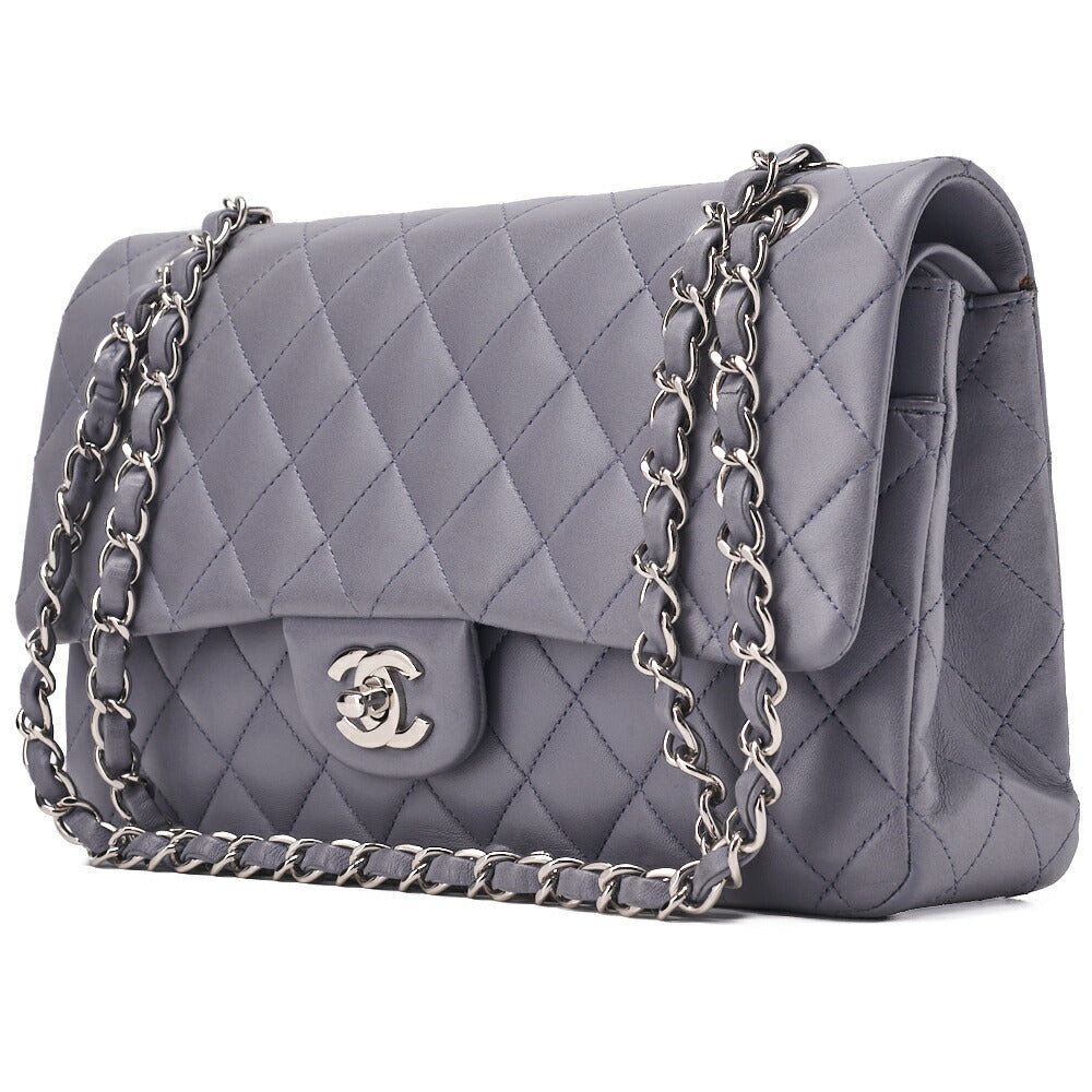 CHANEL Shoulder Bag Matlasse Double Flap 25cm Chain Shoulder Lambskin Purple Silver-Tone Hardware, Pre-Owned