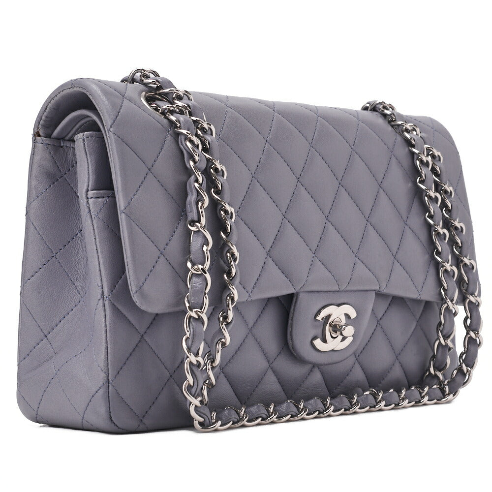 CHANEL Shoulder Bag Matlasse Double Flap 25cm Chain Shoulder Lambskin Purple Silver-Tone Hardware, Pre-Owned