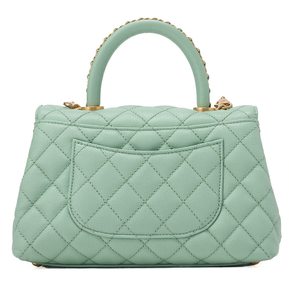 CHANEL Shoulder Bag Handbag Matlasse Coco Handle 2WAY Caviar Skin Green Gold-Tone Hardware, Pre-Owned