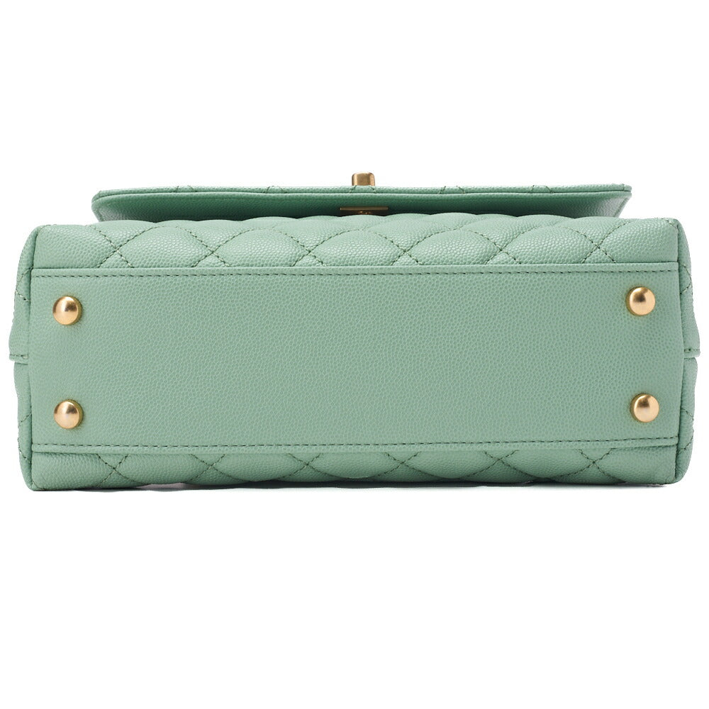CHANEL Shoulder Bag Handbag Matlasse Coco Handle 2WAY Caviar Skin Green Gold-Tone Hardware, Pre-Owned