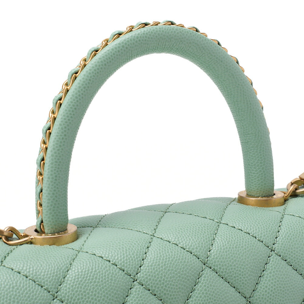 CHANEL Shoulder Bag Handbag Matlasse Coco Handle 2WAY Caviar Skin Green Gold-Tone Hardware, Pre-Owned