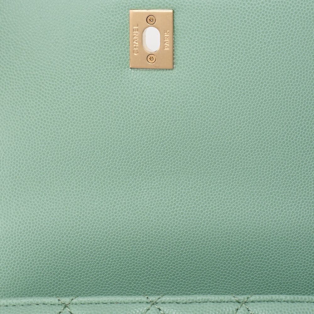 CHANEL Shoulder Bag Handbag Matlasse Coco Handle 2WAY Caviar Skin Green Gold-Tone Hardware, Pre-Owned