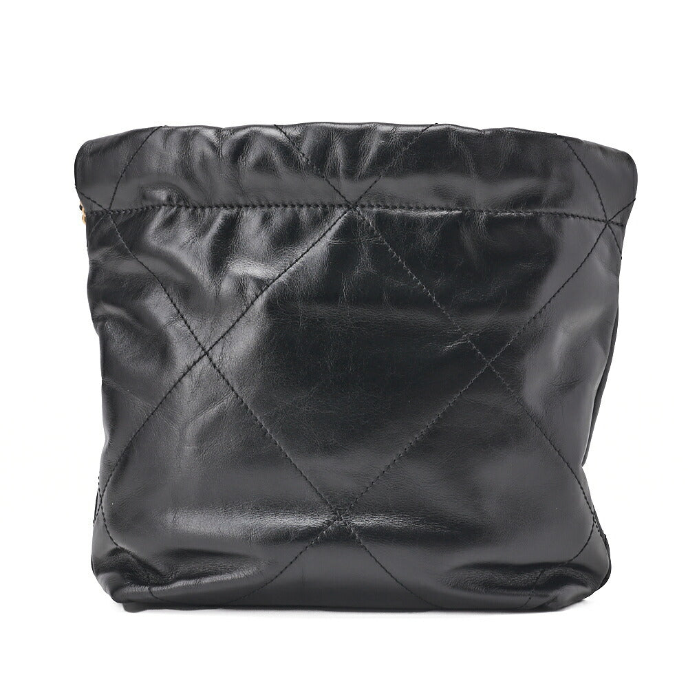 CHANEL 22 Mini Calfskin Black Drawstring Chain Shoulder Bag (Gold-Tone Hardware, Pre-Owned